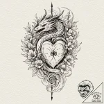 A realistic human heart, with a single, black… – tattoo sketch (№1752112961_0, 10.07.2025 02:02) — tattoovalue.net