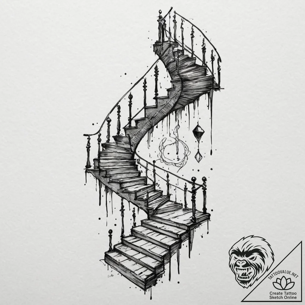 A single, powerful symbol of a staircase, lea... - tattoo sketch (№1752113717_0, 10.07.2025 02:15) — tattoovalue.net