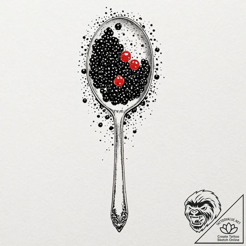 A single, perfect, glistening caviar spoon, t... - tattoo sketch (№1752113968_0, 10.07.2025 02:19) — tattoovalue.net