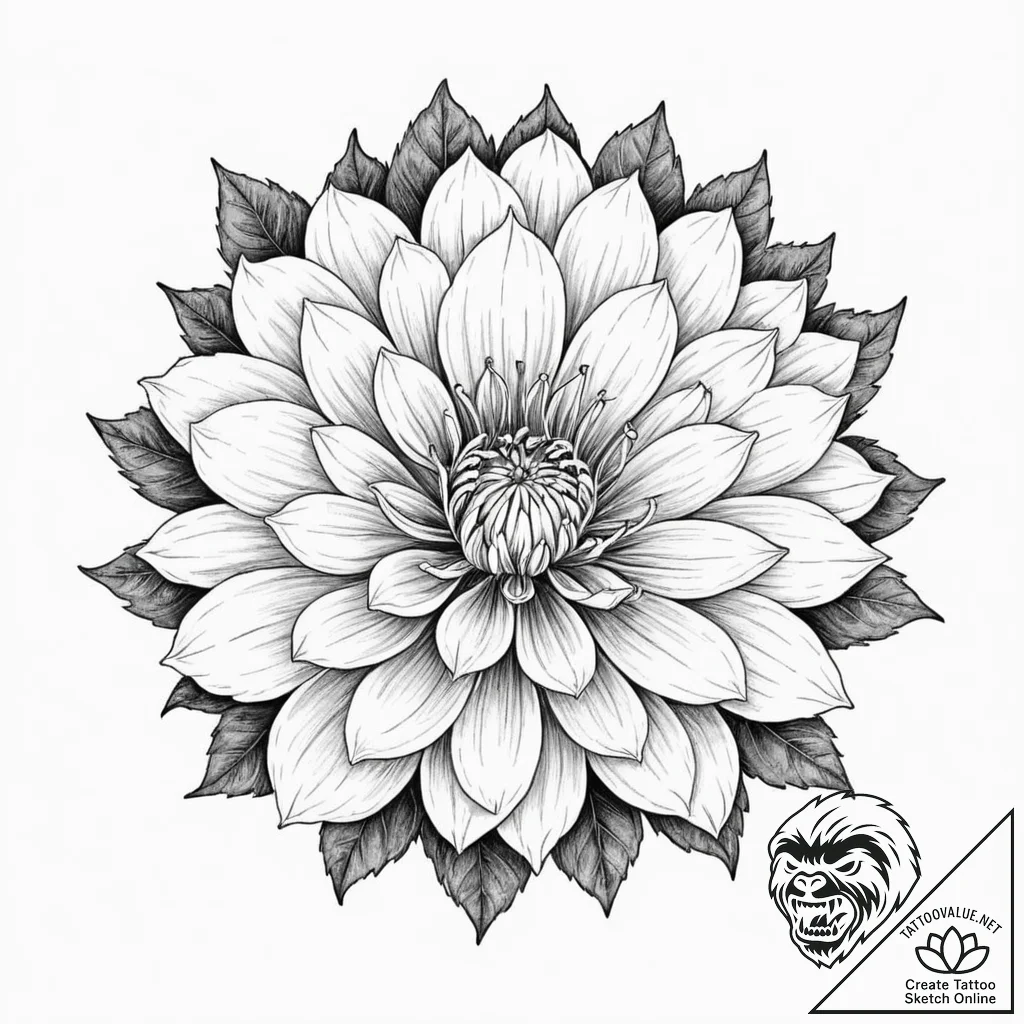 A beautiful, realistic black dahlia flower, a... - tattoo sketch (№1752114219_0, 10.07.2025 02:23) — tattoovalue.net