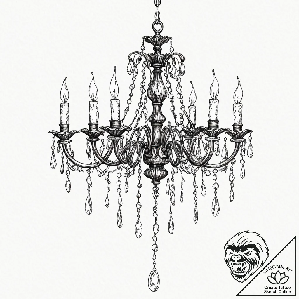 A beautiful, delicate chandelier, hanging fro... - tattoo sketch (№1752114473_0, 10.07.2025 02:27) — tattoovalue.net
