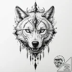 A wolf’s skull, adorned with sharp, black cry… – tattoo sketch (№1752114556_0, 10.07.2025 02:29) — tattoovalue.net
