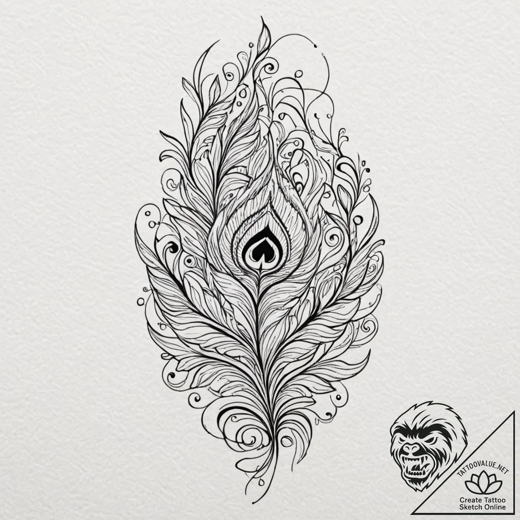 A single, perfect, unblemished peacock feathe... - tattoo sketch (№1752114723_0, 10.07.2025 02:32) — tattoovalue.net