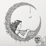 A girl sleeping on a crescent moon, concept a… – tattoo sketch (№1752114808_0, 10.07.2025 02:33) — tattoovalue.net