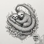 A beautiful, but lazy sloth, lounging on a pi… – tattoo sketch (№1752115225_0, 10.07.2025 02:40) — tattoovalue.net