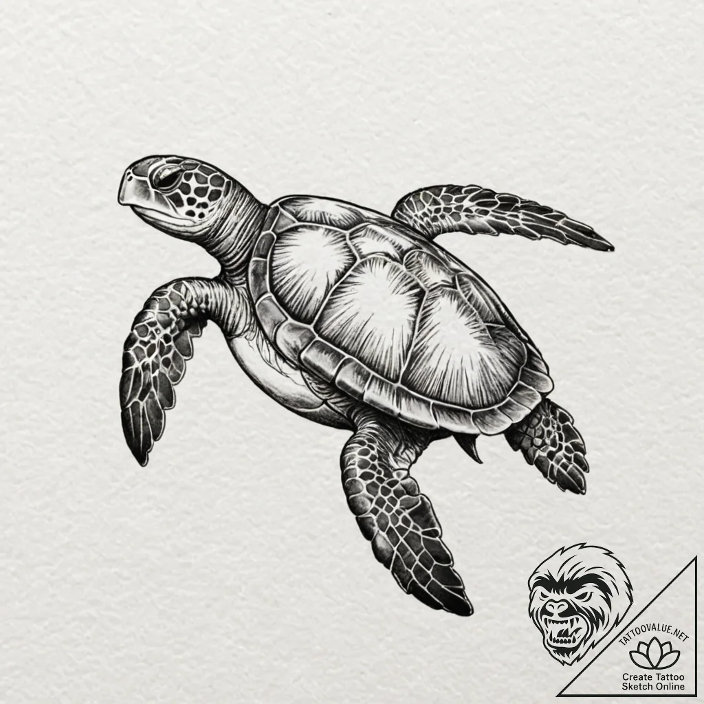 A beautiful, but determined sea turtle, on it... - tattoo sketch (№1752115308_0, 10.07.2025 02:41) — tattoovalue.net