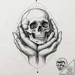 A human hand, crushing a skull, tattoo drawin… – tattoo sketch (№1752115562_0, 10.07.2025 02:46) — tattoovalue.net