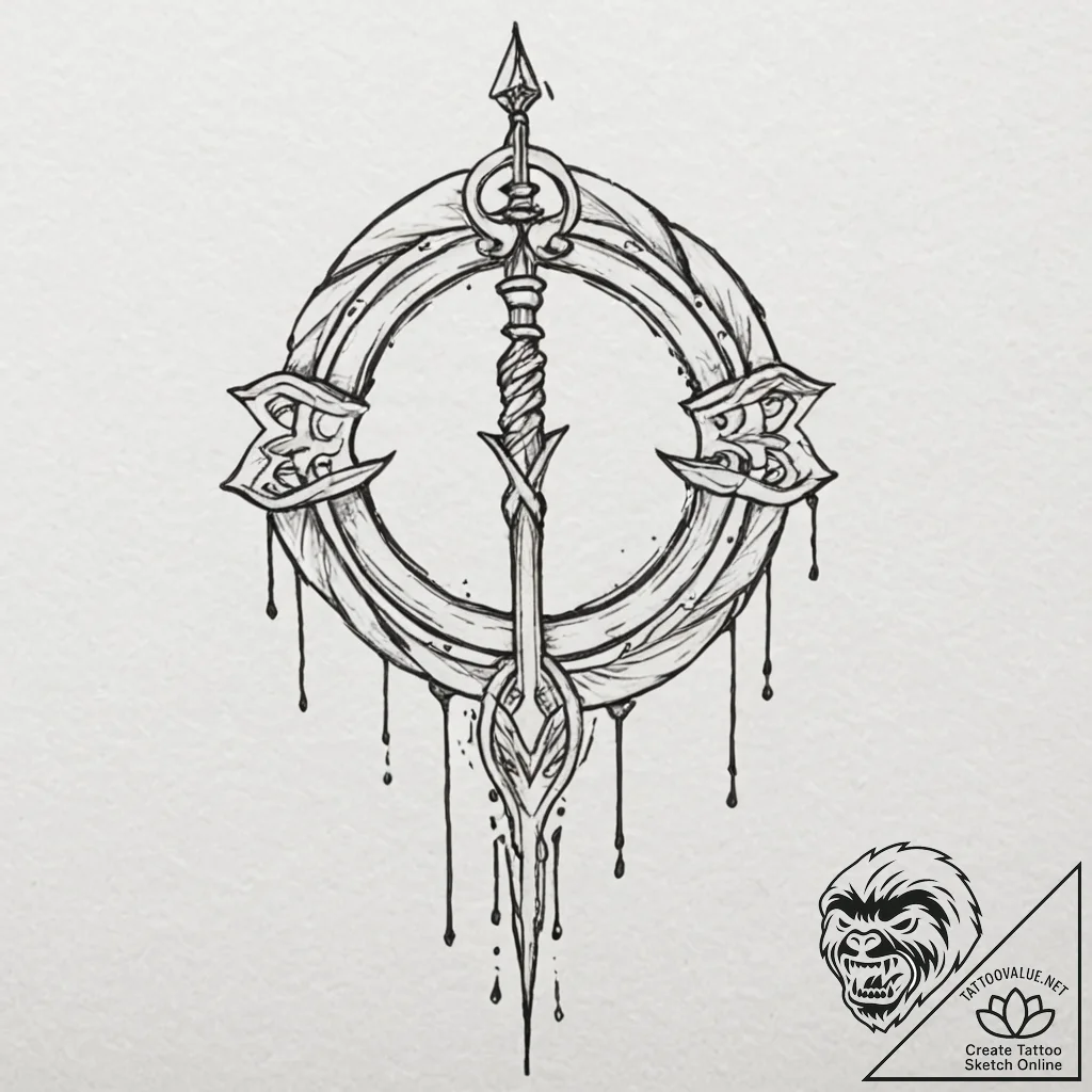 A gladiator's trident, dripping with black in... - tattoo sketch (№1752116063_0, 10.07.2025 02:54) — tattoovalue.net