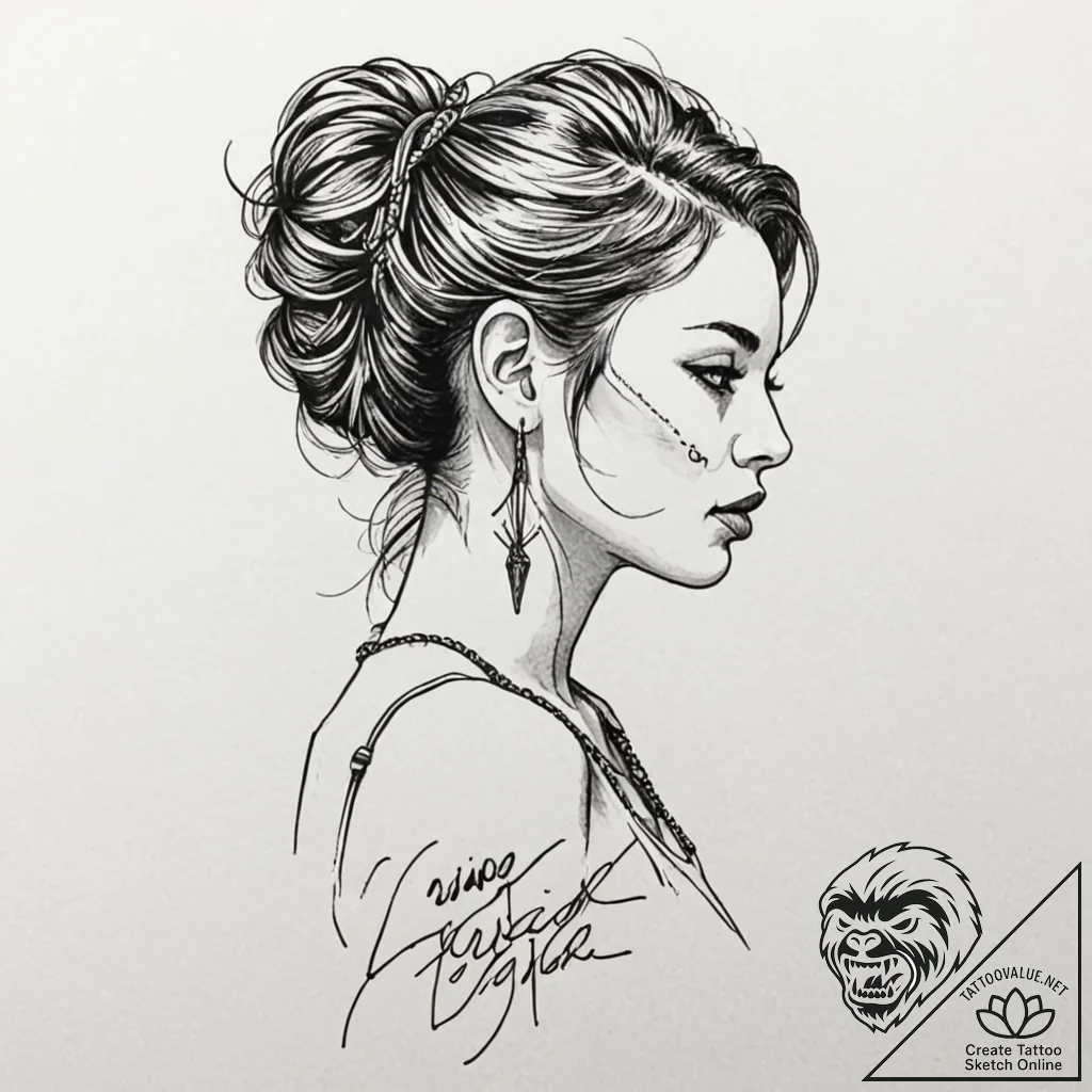 A beautiful, realistic woman's profile, with... - tattoo sketch (№1752116229_0, 10.07.2025 02:57) — tattoovalue.net