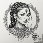 A warrior woman with tribal face paint, her h… – tattoo sketch (№1752116313_0, 10.07.2025 02:58) — tattoovalue.net