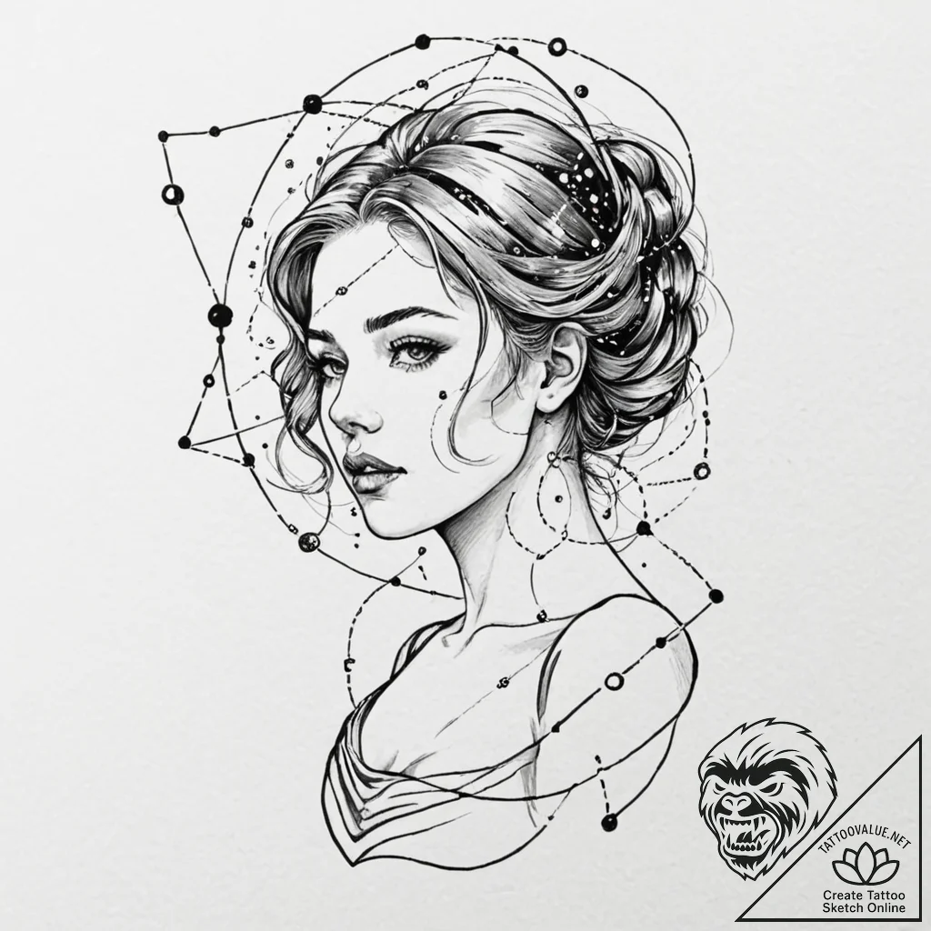 A beautiful woman whose body is made of const... - tattoo sketch (№1752116648_0, 10.07.2025 03:04) — tattoovalue.net