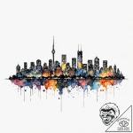 A city skyline at night, its lights are color… – tattoo sketch (№1752117566_0, 10.07.2025 03:19) — tattoovalue.net
