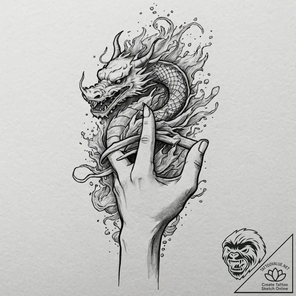 A realistic hand, holding a burning match, th... - tattoo sketch (№1752117903_0, 10.07.2025 03:25) — tattoovalue.net