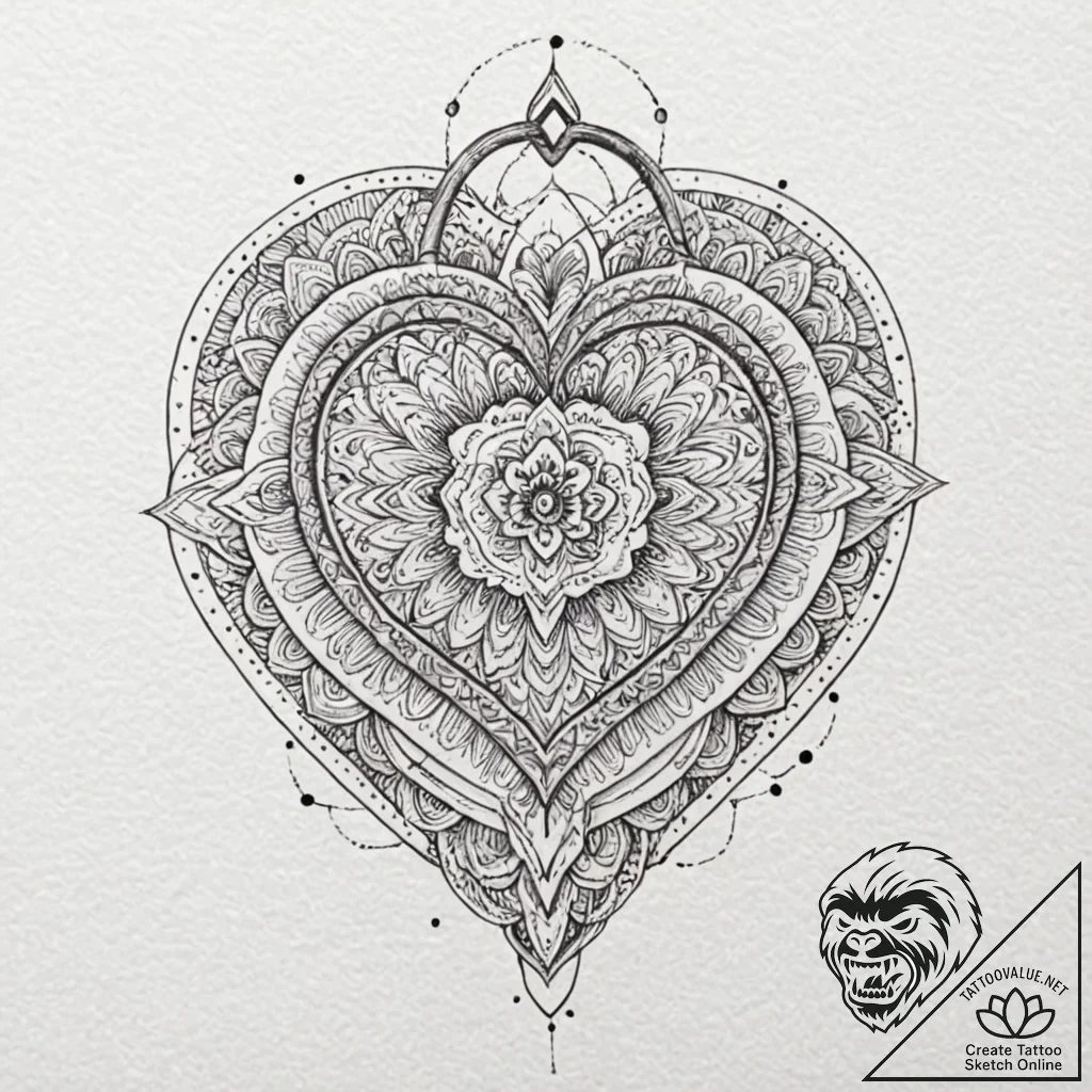A human heart, but it's a heavy, gold padlock... - tattoo sketch (№1752118063_0, 10.07.2025 03:27) — tattoovalue.net