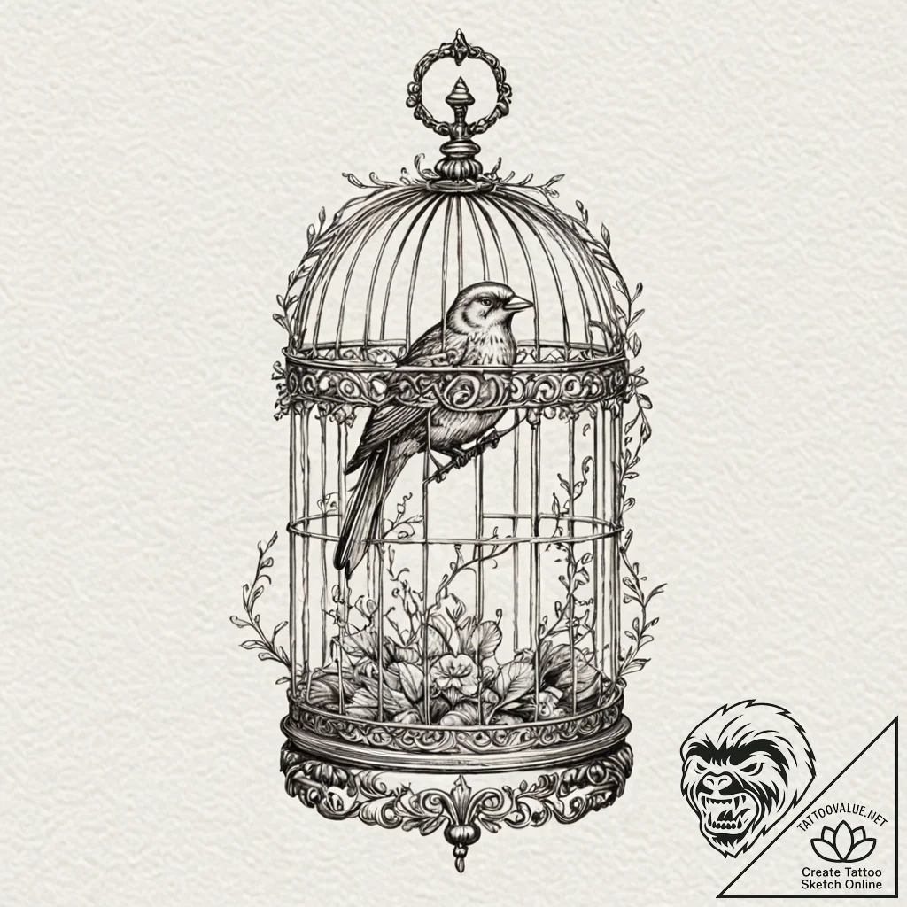 A beautiful, ornate cage, gilded and luxuriou... - tattoo sketch (№1752118221_0, 10.07.2025 03:30) — tattoovalue.net