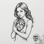 A woman holding a glowing, anatomical human h… – tattoo sketch (№1752118380_0, 10.07.2025 03:33) — tattoovalue.net