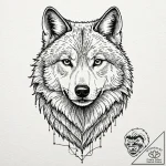 A powerful pack leader wolf, its gaze is conf… – tattoo sketch (№1752118860_0, 10.07.2025 03:41) — tattoovalue.net