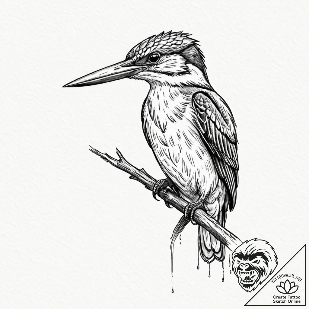 A beautiful, but determined kingfisher, a mas... - tattoo sketch (№1752118945_0, 10.07.2025 03:42) — tattoovalue.net