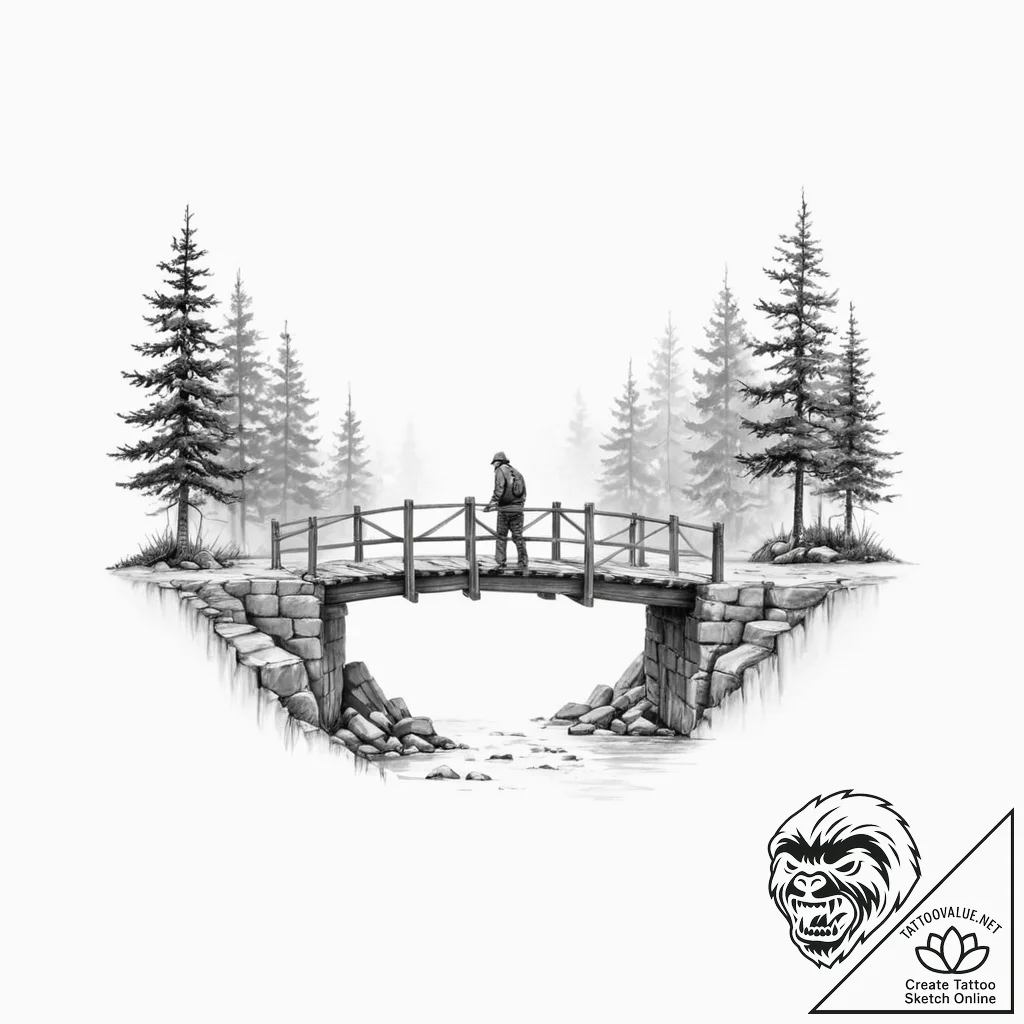 A person, building a bridge for others to cro... - tattoo sketch (№1752119027_0, 10.07.2025 03:43) — tattoovalue.net