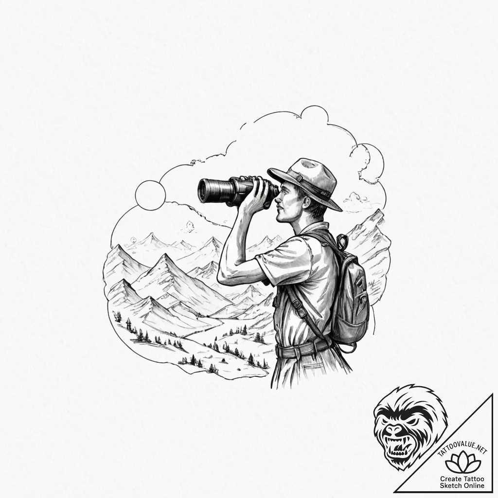 A powerful explorer, looking at a new horizon... - tattoo sketch (№1752119109_0, 10.07.2025 03:45) — tattoovalue.net