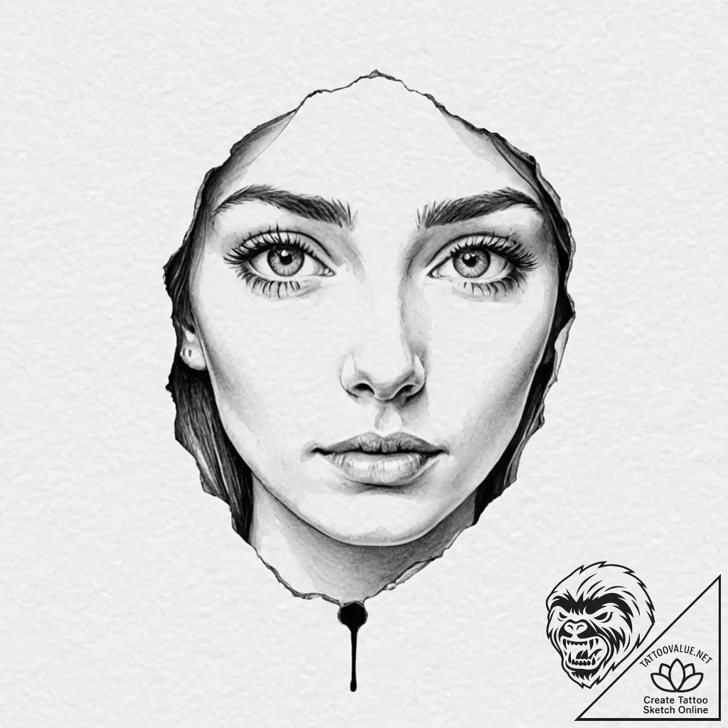 A woman's face, with one eye being a keyhole - tattoo sketch (№1752119361_0, 10.07.2025 03:49) — tattoovalue.net