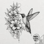 A beautiful hummingbird, drinking nectar from… – tattoo sketch (№1752119779_0, 10.07.2025 03:56) — tattoovalue.net