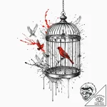 A beautiful, realistic birdcage, its bars are… – tattoo sketch (№1752119862_0, 10.07.2025 03:57) — tattoovalue.net