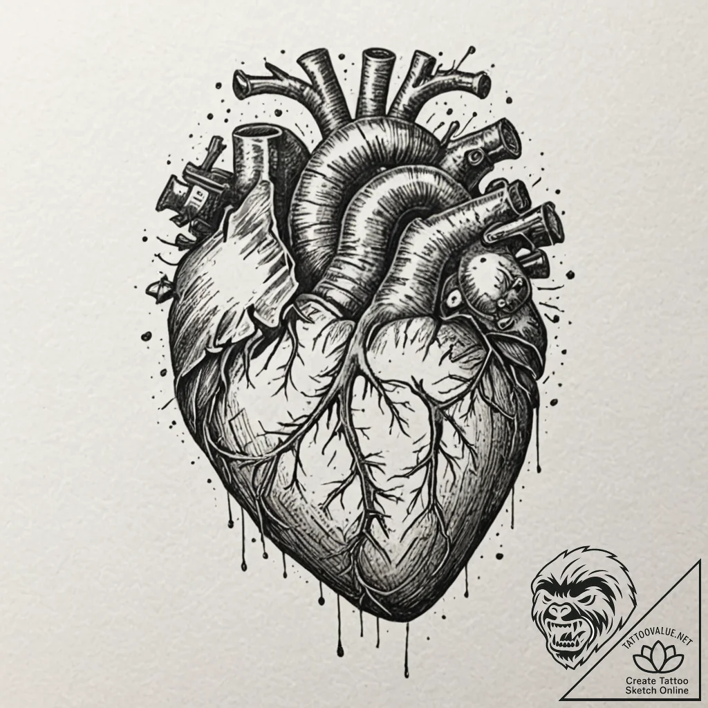 A human heart, that is a beautiful, intricate... - tattoo sketch (№1752120695_0, 10.07.2025 04:11) — tattoovalue.net