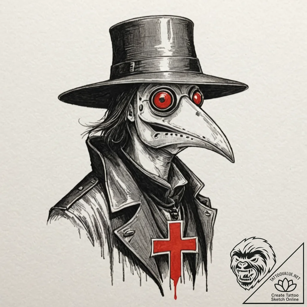 A portrait of a plague doctor, his mask is st... - tattoo sketch (№1752121032_0, 10.07.2025 04:17) — tattoovalue.net