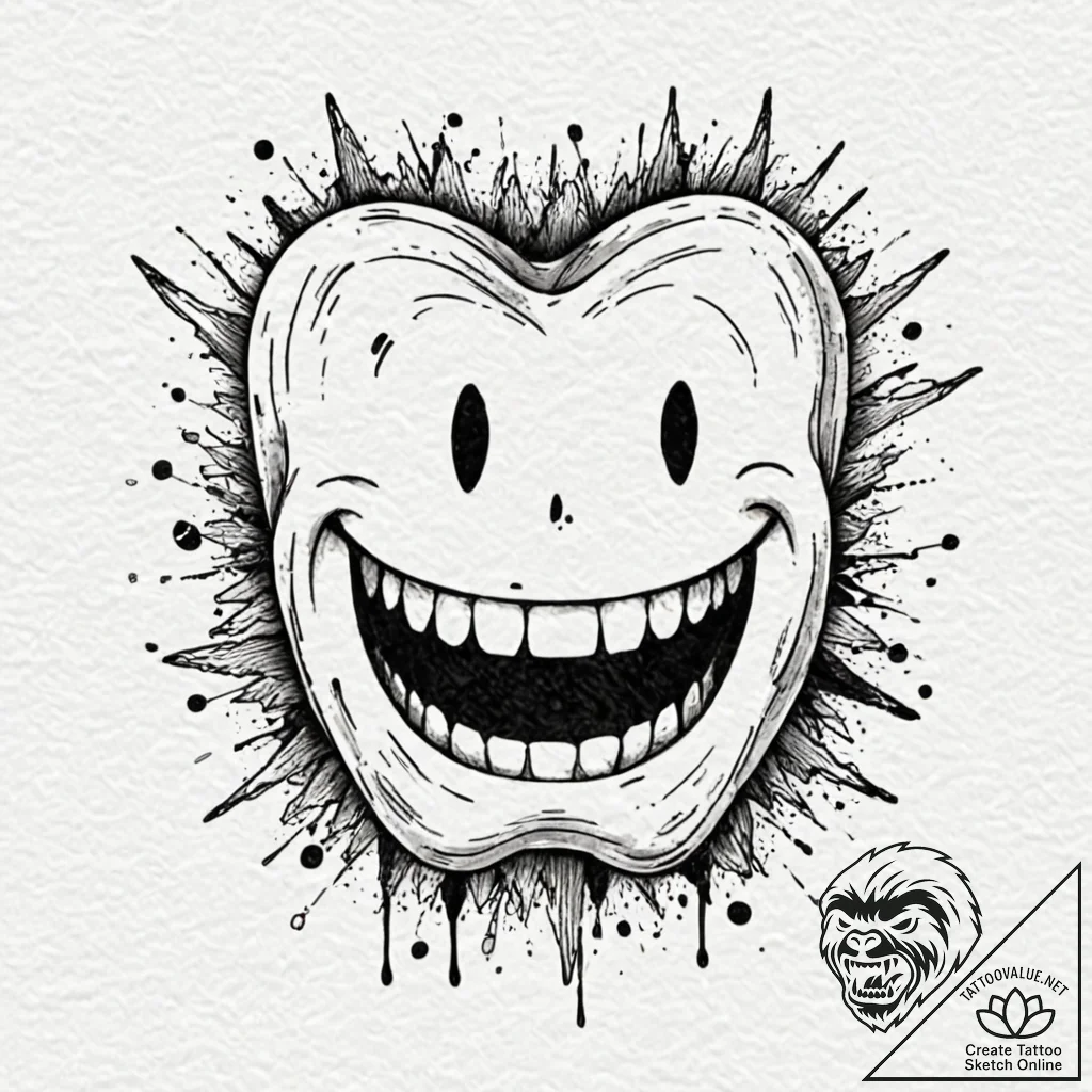 A single, blacked-out tooth in a smile, tatto... - tattoo sketch (№1752121699_0, 10.07.2025 04:28) — tattoovalue.net