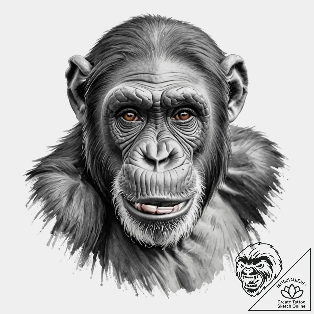 A powerful chimpanzee, in a display of aggres... - tattoo sketch (№1752121952_0, 10.07.2025 04:32) — tattoovalue.net