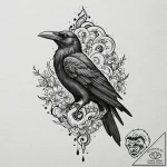 A realistic crow, with a key in its beak, aga… – tattoo sketch (№1752122033_0, 10.07.2025 04:33) — tattoovalue.net
