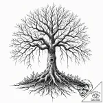 A single, strong tree, its roots are deep and… – tattoo sketch (№1752122450_0, 10.07.2025 04:40) — tattoovalue.net