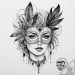A woman wearing a masquerade ball mask decora… – tattoo sketch (№1752122661_0, 10.07.2025 04:44) — tattoovalue.net