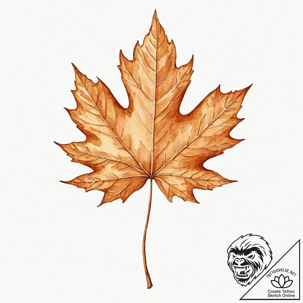 A single, perfect maple leaf in autumn, its c... - tattoo sketch (№1752122814_0, 10.07.2025 04:46) — tattoovalue.net