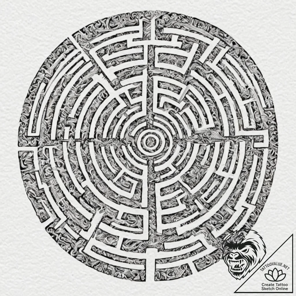 A beautiful, complex labyrinth, with a single... - tattoo sketch (№1752122963_0, 10.07.2025 04:49) — tattoovalue.net