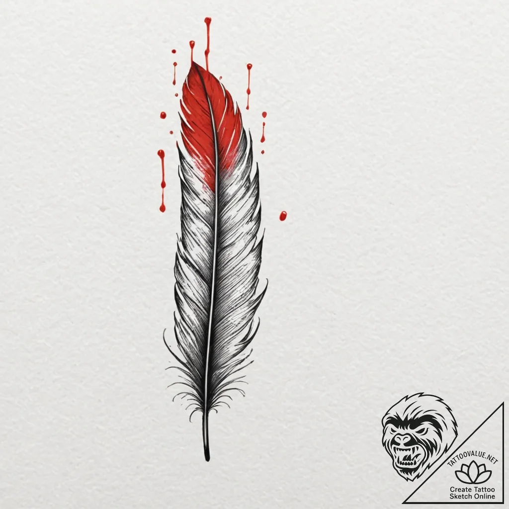 A beautiful, realistic feather, but it is hea... - tattoo sketch (№1752123300_0, 10.07.2025 04:55) — tattoovalue.net