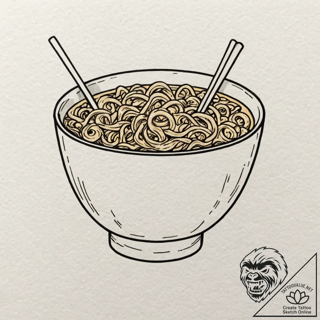 A simple, minimalist drawing of a ramen noodl... - tattoo sketch (№1752123721_0, 10.07.2025 05:02) — tattoovalue.net