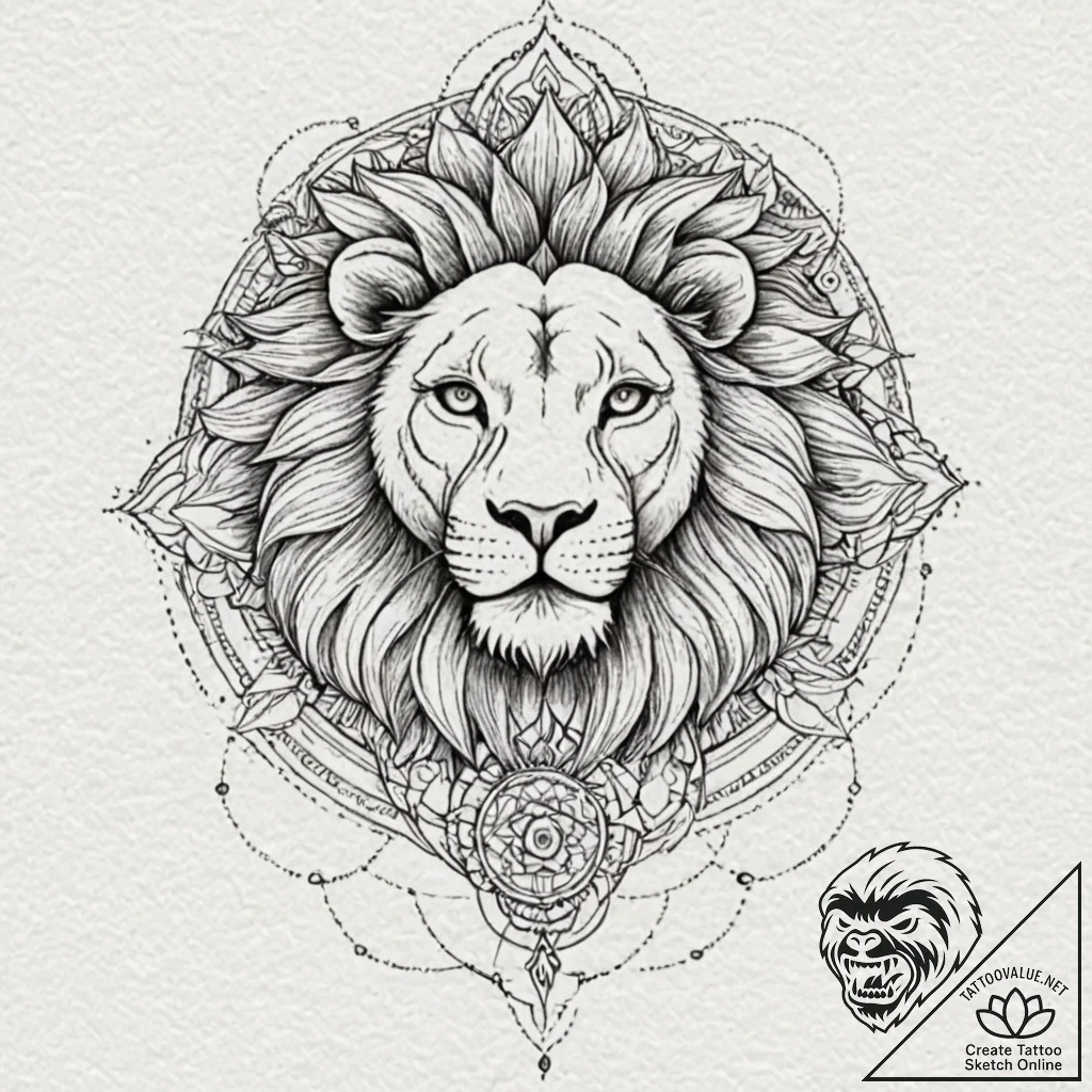 A woman's face merged with a lion's face, a p... - tattoo sketch (№1752124223_0, 10.07.2025 05:10) — tattoovalue.net