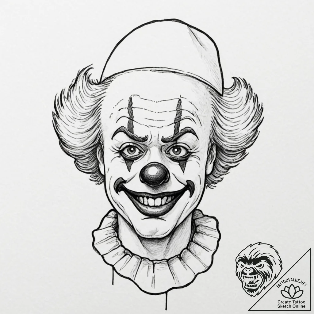 A drawing of a sad clown face - tattoo sketch (№1752124556_0, 10.07.2025 05:15) — tattoovalue.net