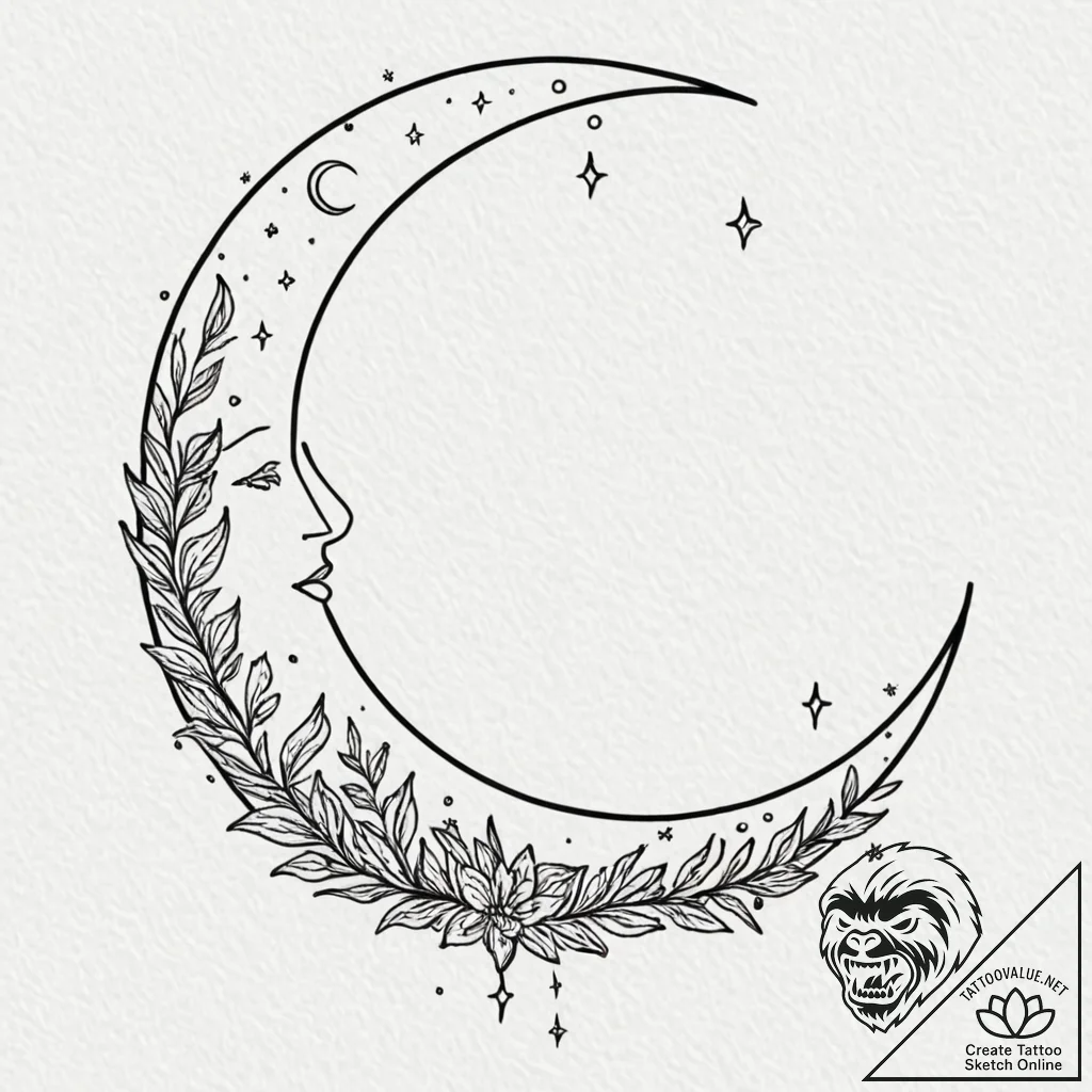 A phrase "stay wild, moon child", concept art... - tattoo sketch (№1752124723_0, 10.07.2025 05:18) — tattoovalue.net