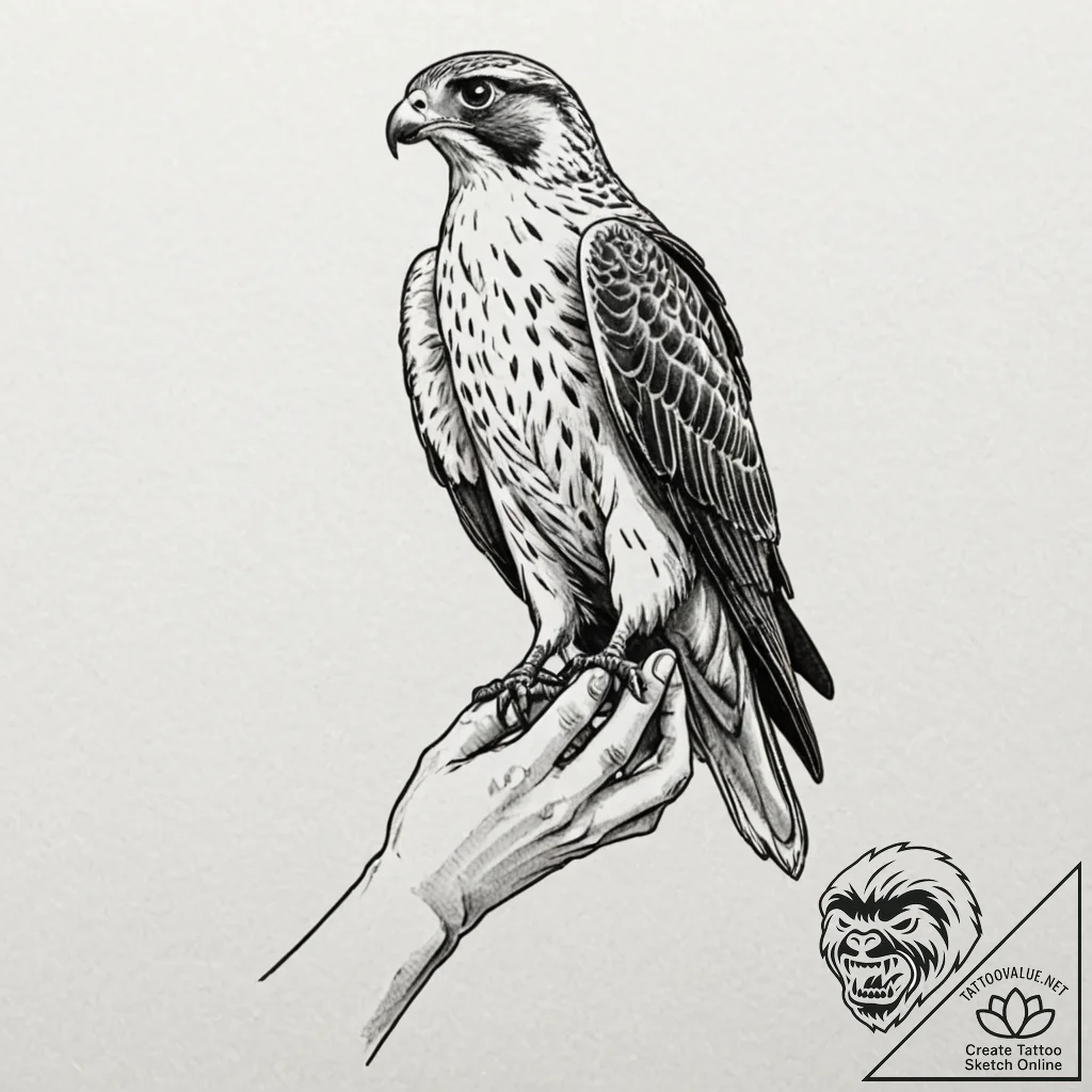 A beautiful, detailed drawing of a falcon, pe... - tattoo sketch (№1752125225_0, 10.07.2025 05:27) — tattoovalue.net