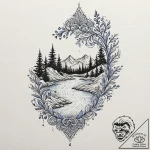A running river, its water is a transparent b… – tattoo sketch (№1752125308_0, 10.07.2025 05:28) — tattoovalue.net