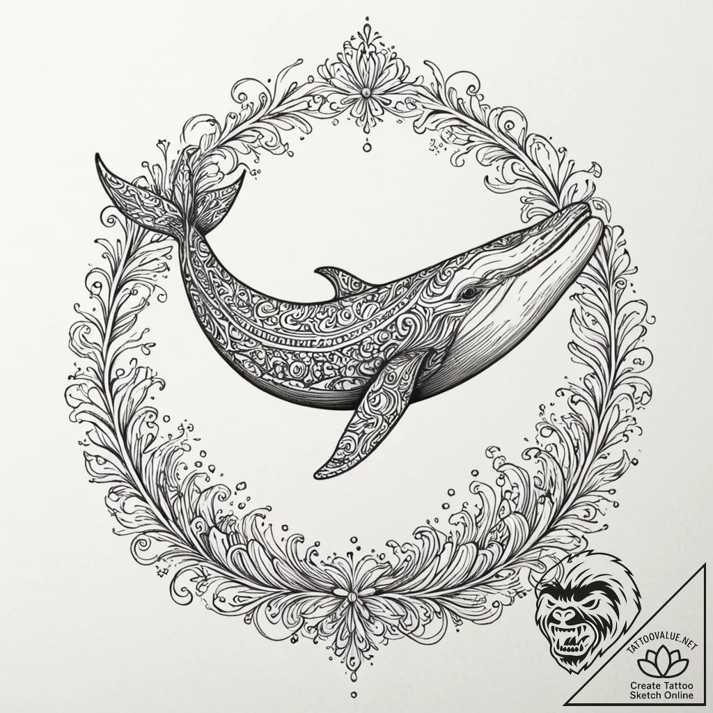 A powerful migratory whale, on its epic journ... - tattoo sketch (№1752125393_0, 10.07.2025 05:29) — tattoovalue.net