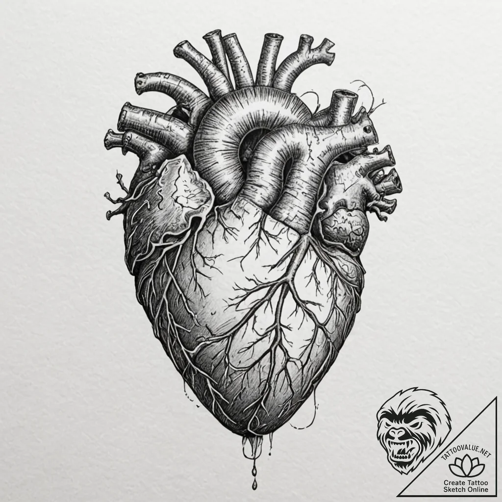 A human heart, that is a beautiful, intricate... - tattoo sketch (№1752125561_0, 10.07.2025 05:32) — tattoovalue.net