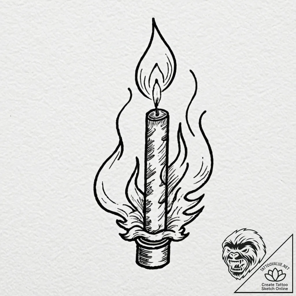 A single, perfect, burning matchstick, ink il... - tattoo sketch (№1752126318_0, 10.07.2025 05:45) — tattoovalue.net