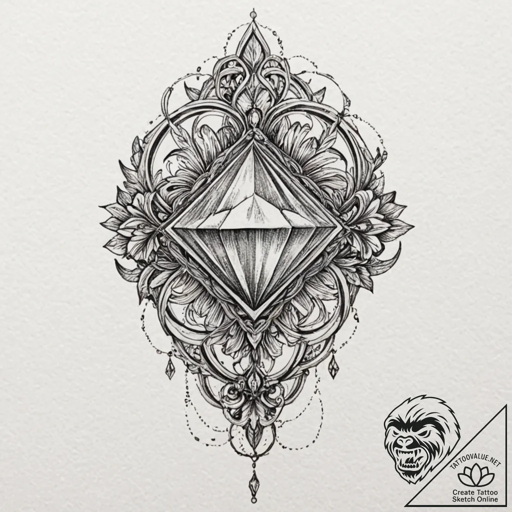 A single, perfect, cut diamond, showing all i... - tattoo sketch (№1752126402_0, 10.07.2025 05:46) — tattoovalue.net