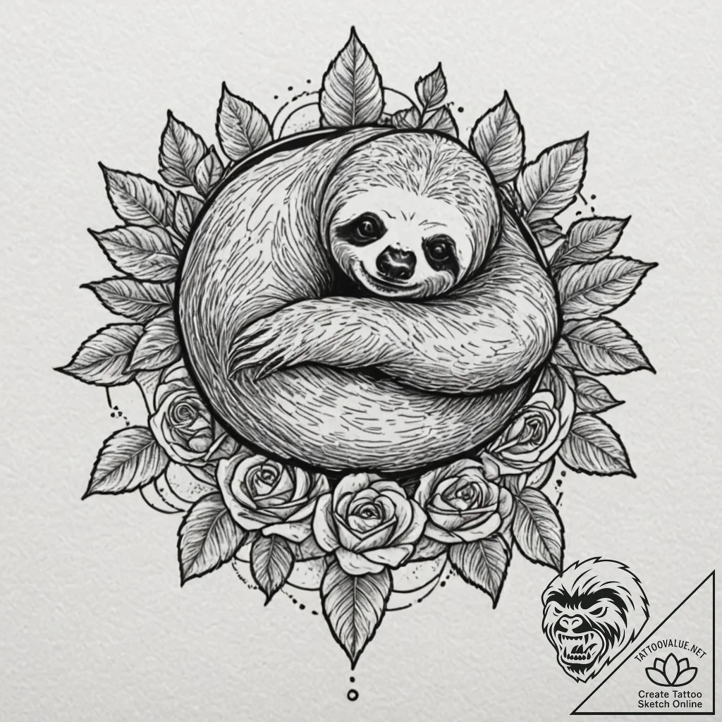 A beautiful, but lazy sloth, lounging on a pi... - tattoo sketch (№1752126570_0, 10.07.2025 05:49) — tattoovalue.net