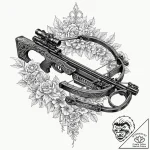 A beautiful, ornate crossbow, loaded and aime… – tattoo sketch (№1752126653_0, 10.07.2025 05:50) — tattoovalue.net