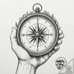 A human hand, holding a single, polished comp… – tattoo sketch (№1752126988_0, 10.07.2025 05:56) — tattoovalue.net